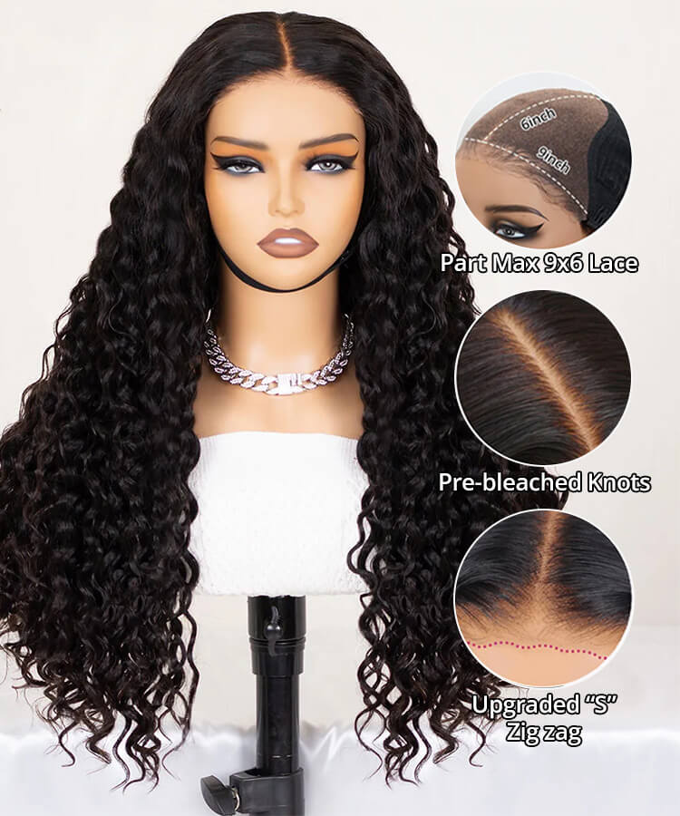 Wear Go 9x6 HD Lace Pre Bleached Tiny Knots Water Wave Glueless Wig