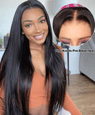 5x5 Invisible Lace Closure Glueless Wigs Long Straight Human Hair Wigs 180% Density