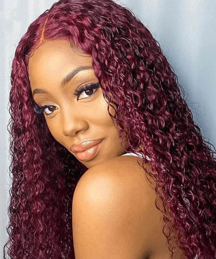 Put On And Go 5x5 Pre-Cut Lace Burgundy Jerry Curly Colroed Wig