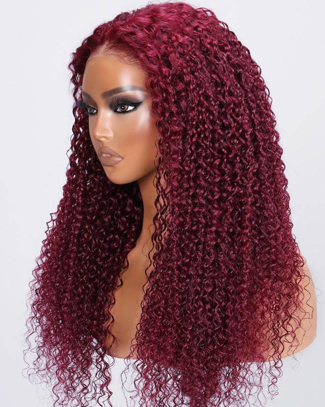 Put On And Go 5x5 Pre-Cut Lace Burgundy Jerry Curly Colroed Wig