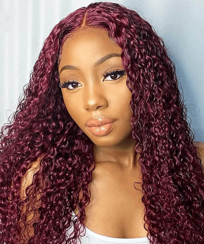 Put On And Go 5x5 Pre-Cut Lace Burgundy Jerry Curly Colroed Wig