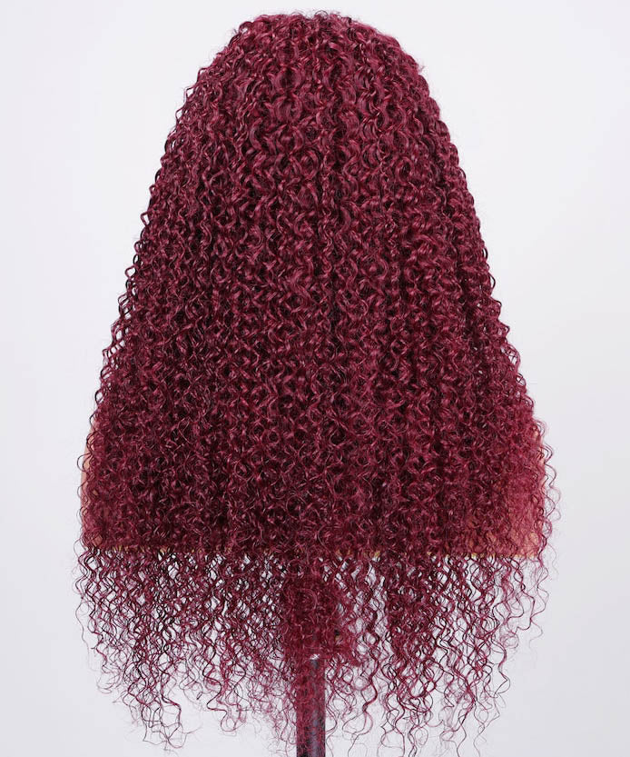 Put On And Go 5x5 Pre-Cut Lace Burgundy Jerry Curly Colroed Wig