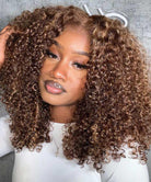 Curly Honey Blonde Highlight Lace Wigs Virgin Human Hair Wigs Pre Plucked With Baby Hair
