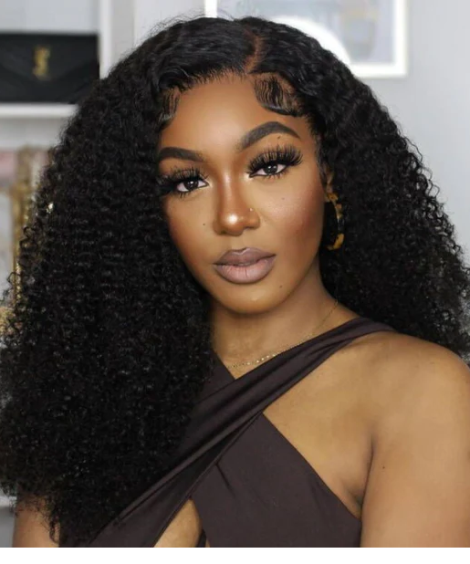 Put On and Go 5x5 Pre-cut Glueless Lace Wig Natural Color Kinky Curly Human Hair