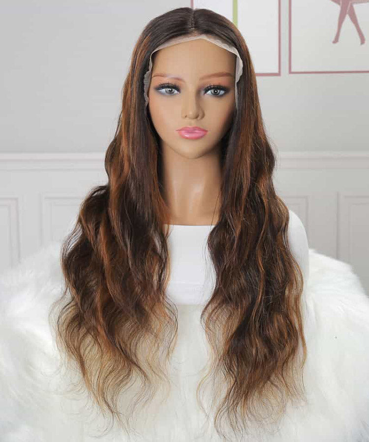 Highlight Body Wave Human Hair Wigs 13x6 Transparent Lace Frontal Wig Pre Plucked