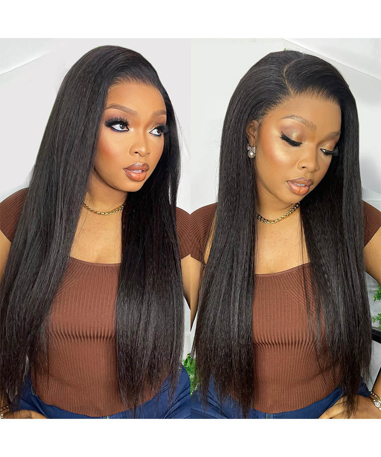 Kinky Straight 13x4 Transparent Lace Front Human Hair Wigs Pre Plucked