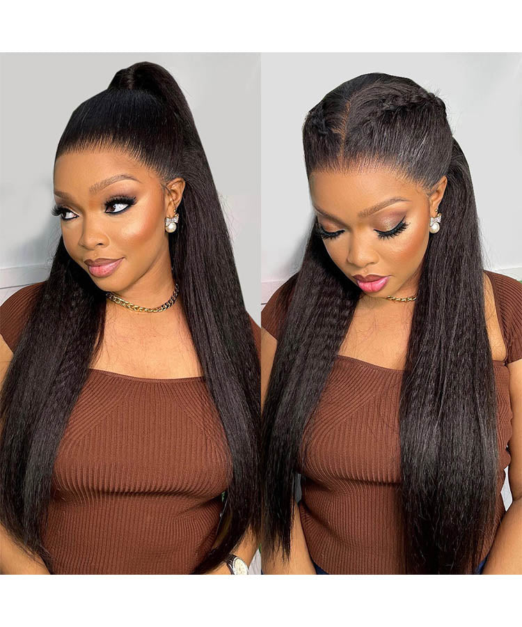 Kinky Straight 13x4 Transparent Lace Front Human Hair Wigs Pre Plucked